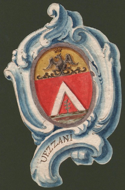 VEZZANI di REGGIO. Splendido acquarello settecentesco raffigurante lo stemma della famiglia.
