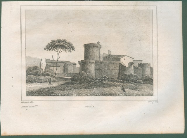 OSTIA (Roma). Veduta panoramica. Da Italia Pittoresque anno 1836