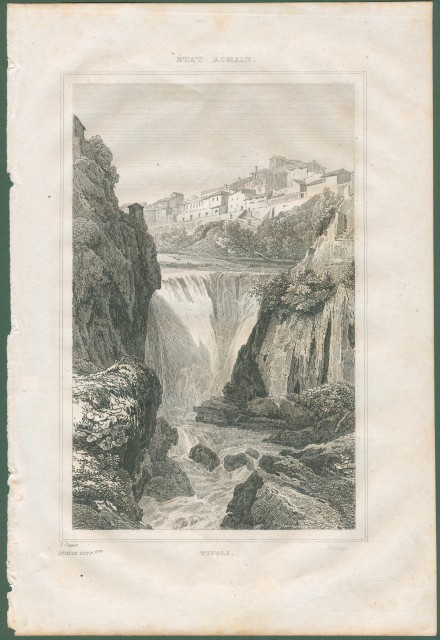 TIVOLI (Roma). Veduta con cascata. Da Italie Pittoresque anno 1836.