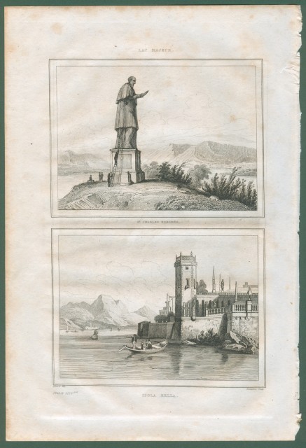 LAGO MAGGIORE. Due vedute in un unica tavola. Da Italie Pittoresque anno 1836.