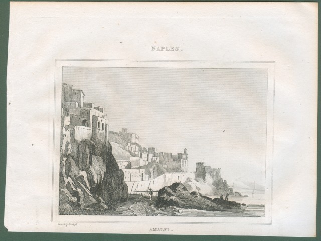 AMALFI, Campania. Veduta generale. Da Italie Pittoresque anno 1836.